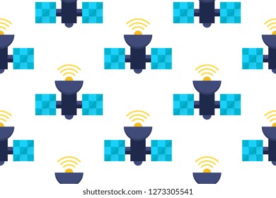 Satellite icon in flat style isolated on white background.  Seamless pattern stock vector illustration