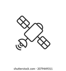 Satellite icon in flat style. Sputnik vector illustration on white isolated background. Space transport sign business concept.