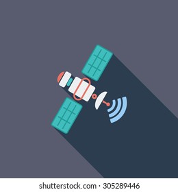 Satellite icon. Flat vector related icon with long shadow for web and mobile applications. It can be used as - logo, pictogram, icon, infographic element. Vector Illustration.