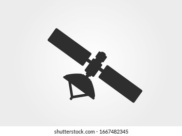 satellite icon. global communication technologies orbital equipment. isolated vector black and white image.