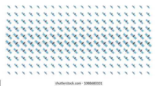 Satellite icon halftone pattern, constructed for backgrounds, covers, templates and abstract compositions. Vector satellite items arranged into halftone array.