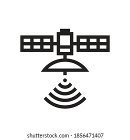 Satellite icon line design. Space station of global communication network symbol. Vector illustration.