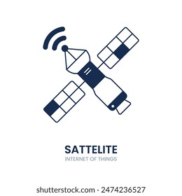 Satellite icon. satellite, map, earth, communication, planet, world, continent, science, space, outline, network, internet, nature, technology, atlas, zoom, territory, ocean. Vector icon illustration