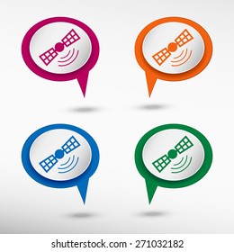 Satellite icon on colorful chat speech bubbles