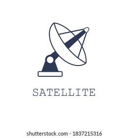 Satellite icon on white background. Vector illustration in flat cartoon design. Communication satellite antenna. 