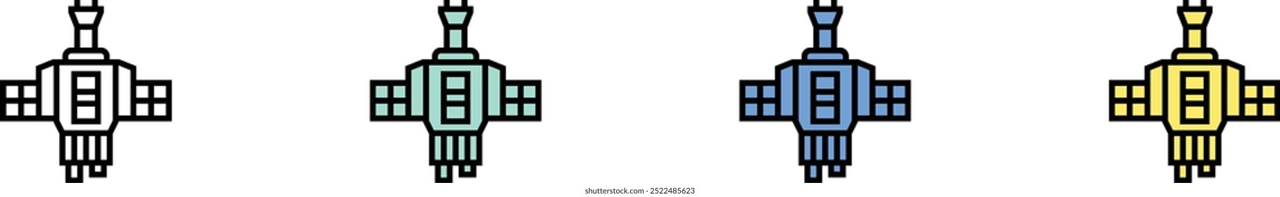 satellite icon. Outline, Green, Blue and Yellow Style Design Isolated On White Background