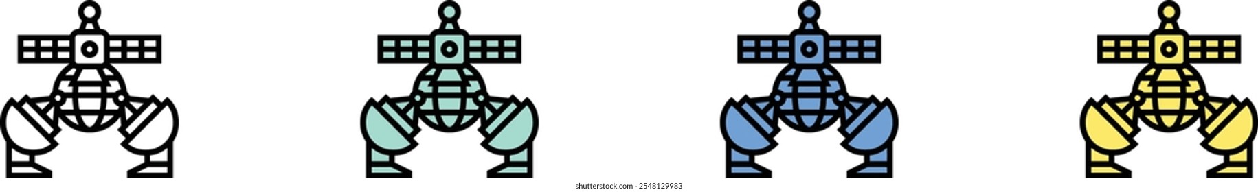satellite icon. Outline, Green, Blue and Yellow Style Design Isolated On White Background
