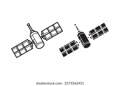 satellite icon in outline and silhouette style