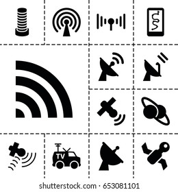 Satellite icon. set of 13 filled satelliteicons such as business center building, satellite, wi-fi, tv van, signal, planet and satellite