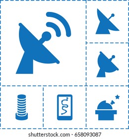 Satellite icon. set of 6 satellite filled icons such as satellite, business center building, observatory