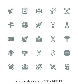 satellite icon set. Collection of 25 filled satellite icons included Wireless, Satellite, Missile, Road, Signal, Ursa major, Antenna, Astronaut, Signals, Gps, dish, Signaling