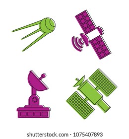 Satellite icon set. Color outline set of satellite vector icons for web design isolated on white background