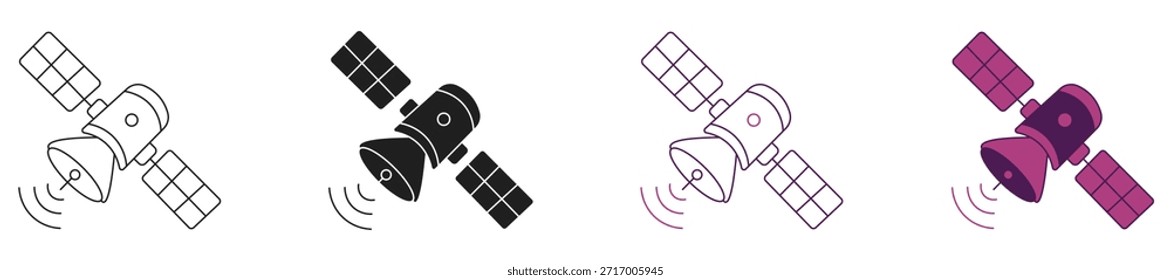 Ícone de satélite definido isolado no fundo branco, ilustração vetorial.