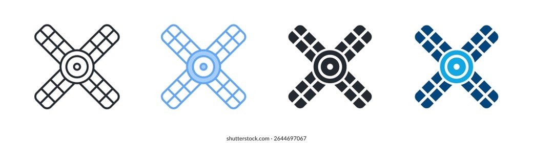 Satellite Icon Set Multiple Style. Designed In Outline, Blue, Glyph, Dual Tone
