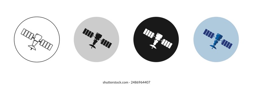 Conjunto de iconos de satélite, diseño simple, contorno, modelos sólidos y de colores disponibles, Vector editable eps 10.