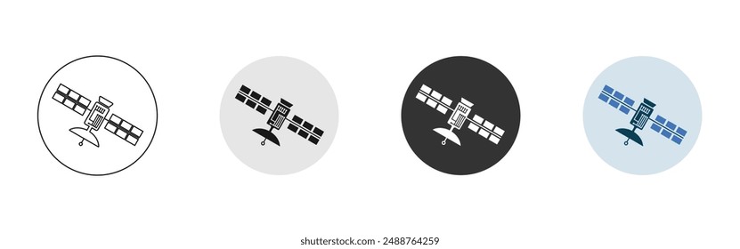 Satellite icon set, simple design, outline, solid and colored models available, editable vector eps 10.