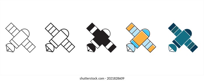 Satelliten-Icon-Set. Telekommunikationssatellit, Vektorgrafik. Symbol für globales Satellitennavigationssystem