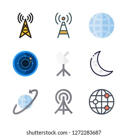 satellite icon set. vector set about radio antenna, satellite dish, radar and worldwide icons set.