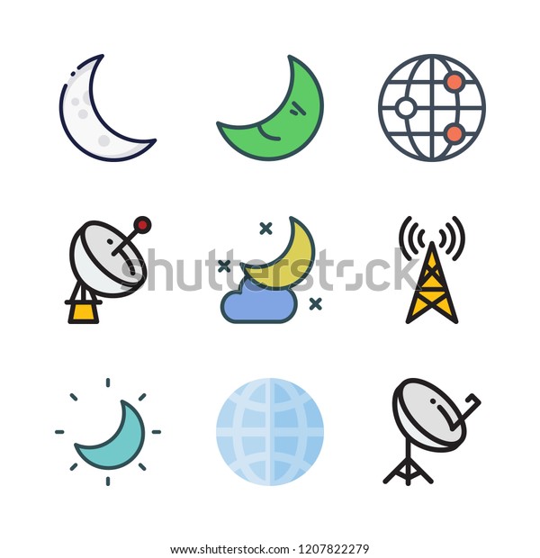 satellite icon set. vector set about\
moon, satellite dish, antenna and worldwide icons\
set.