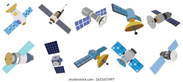 Satellite Icon Set – Vector Illustration in Flat Styles