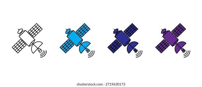 Ícone de satélite definir vetor no fundo branco. rede, sinal, transmissão, dados, órbita, terra, símbolo de exploração. ilustração vetorial.