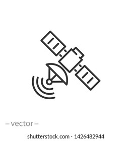 satellite icon, tracking, telecom line symbol on white background - editable stroke vector illustration eps10