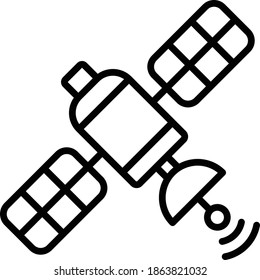 Satellitensymbol im trendigen, flachen Stil einzeln auf weißem Hintergrund. Weltraumsatellit, Broadcast, Radar, Empfängersymbol. Transmitter Symbol für Ihre Website Design, Logo, App, UI. Vektorgrafik.