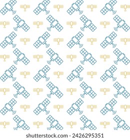 Icono de satélite de moda patrón de repetición azul amarillo hermoso vector ilustración de fondo