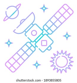 Satellite icon vector in outline style. Navigation, GPS, broadcast sign for web, UI, app.
