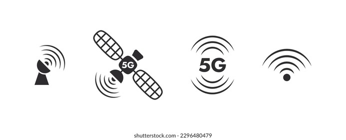 Satellite icons. 5G Satellite Internet. 5G network. Wireless connectivity. Vector scalable graphics