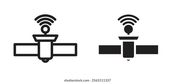 Satellite icons in black line and filled versions