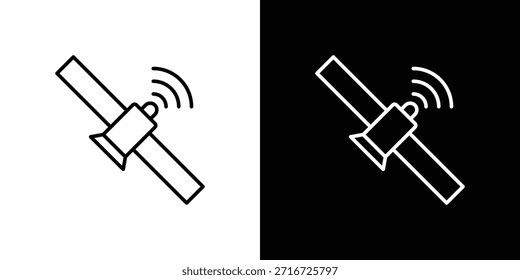 Ícones de satélite vetor preto e branco, conjunto de ícones de linha.