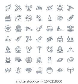 satellite icons. Editable 49 satellite icons. Included icons such as Wifi, Uranus, Space suit, Rocket, Satellite dish, Asteroid, Saturn, Lander. trendy icons for web.