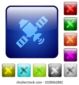 Satellite icons in rounded square color glossy button set