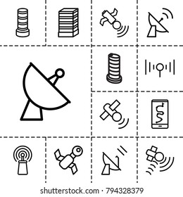 Satellite icons. set of 13 editable outline satellite icons such as business center building, route and phone, satellite