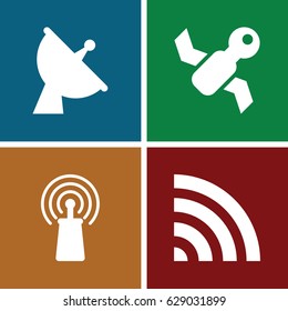 Satellite icons set. set of 4 satellite filled icons such as satellite, signal