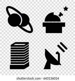 Satellite icons set. set of 4 satellite filled icons such as business center building