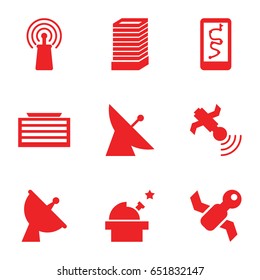 Satellite icons set. set of 9 satellite filled icons such as satellite, business center building, signal, observatory