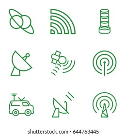 Satellite icons set. set of 9 satellite outline icons such as business center building, wi-fi, tv van