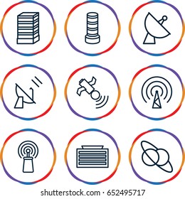 Satellite icons set. set of 9 satellite outline icons such as business center building