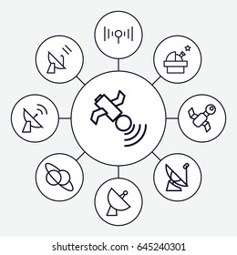 Satellite icons set of 9 outlines such as signal