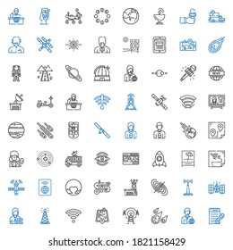 Satellite Icons Set. Collection Of Satellite With Journalist, News Reporter, Meteorite, Antenna, Street Map, Wifi, Black Hole, Road, Pluto. Editable And Scalable Satellite Icons.