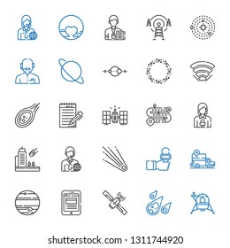 Satellite Icons Set. Collection Of Satellite With Lander, Meteorite, News Report, Jupiter, Gps, News Reporter, Comet, Road, Journalist. Editable And Scalable Satellite Icons.