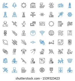 satellite icons set. Collection of satellite with news report, wifi, route, news reporter, space station, mars rover, street map, meteorite. Editable and scalable satellite icons.