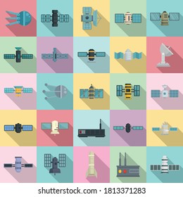 Satellite icons set. Flat set of satellite vector icons for web design