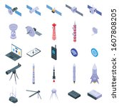 Satellite icons set. Isometric set of satellite vector icons for web design isolated on white background