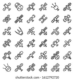 Satellite icons set. Outline set of satellite vector icons for web design isolated on white background