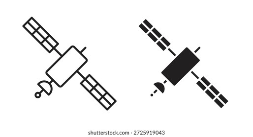 Satellitensymbole. Lineares Vektorsymbol einzeln auf weißem Hintergrund.