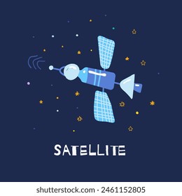 Satellite illustration in cartoon style on a dark background