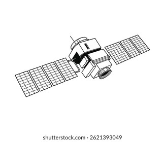 Satellite Illustration Orbiting Space line art
